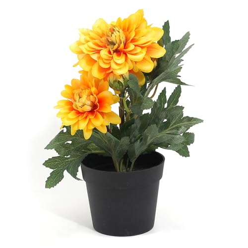 Acihety Dalias artificiales en maceta, flores artificiales realistas como reales, plantas artificiales de fácil cuidado para balcón, sala de estar e ideas de regalo, 25 cm de alto, decoración de