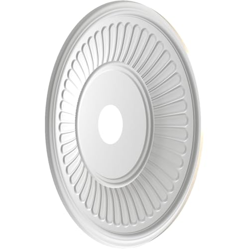 Image of Ekena Millwork CMP22BEEPE Berkshire Thermoformed PVC Ceiling Medallion (Fits Canopies up to 10 1 /8 inch), 22 inchOD x 3 1 /2 inchID x 1 inchP, Universal Metallic Pearl Mist