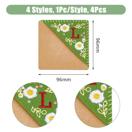 HOBBIESAY 4 Styles Hand Embroidered Corner Bookmark Letter L Bookmark Cute Flower Bookmarks Felt Triangle Page Stitched Reading Accessories for Women Men Book Lovers Readers Teachers - Image 2