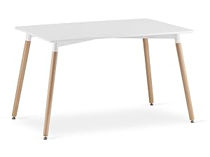 Mesa de Comedor Moderna 120 x 80 cm - Mesa Blanca con Patas de Madera de Haya - Robusta y Fácil de Limpiar