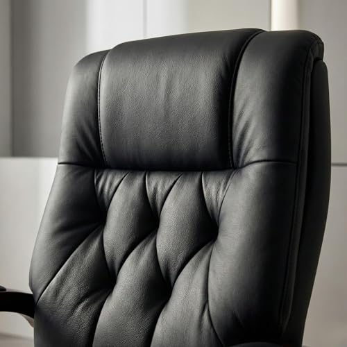 Image of Lakdi The Furniture Wooden Executive Chair for Office - High Back Leatherette Director Boss Chair with Solid Wood Base, Wooden Polish & Adjustable Height - 111011296 Black