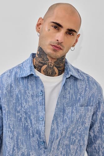 Image of SNITCH Men Casual Shirt | Slim Fit Full Sleeve Mandarin Collar Stripes Design | Premium Viscose Blend & Breathable Fabric for Everyday & Semi-Formal Wear