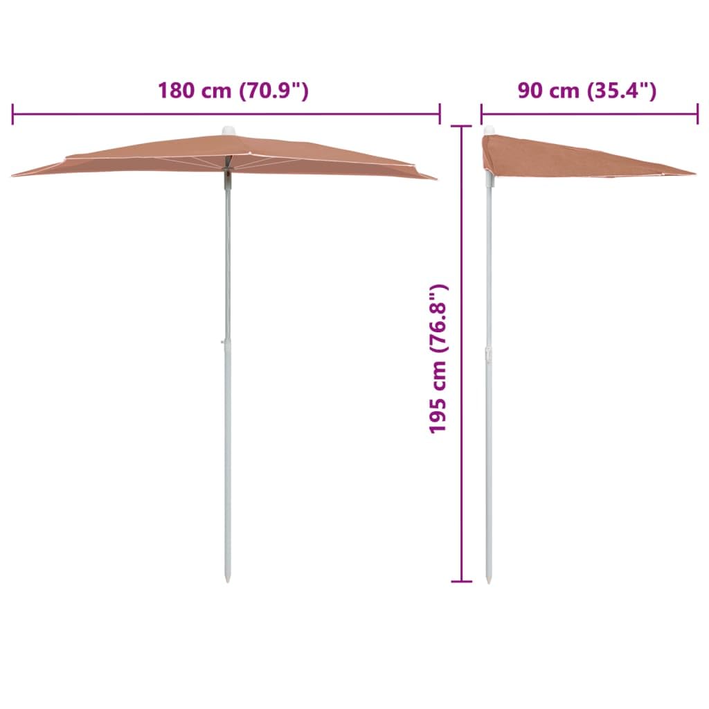 Odporny na promieniowanie UV parasol ogrodowy, półokrągły, w kolorze piaskowym, parasol przeciwsłoneczny ze stalowym masztem i 5 żebrami, 180 x 90 cm, łatwe otwieranie i zamykanie w