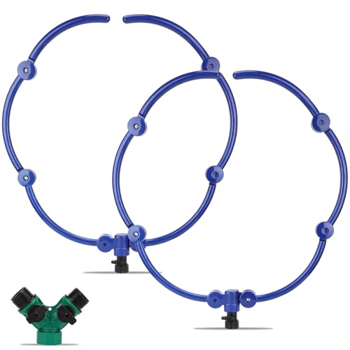 2Pcs 360 Tree Water System Tree Watering Ring 20 Inch Circle Sprinkler and Irrigation System Targeted Water with Y Hose Splitter for New Tree Outdoor Plants Raised Garden Beds Shrubs (Blue Large)
