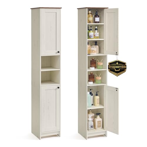 SONGMICS HOME 67-Inch Tall Bathroom Storage Cabinet Superfast Toolless Assembly 11.8-Inch Wide Slim Narrow Freestanding Cabinet with Adjustable Shelves Kitchen Living Room Rustic White