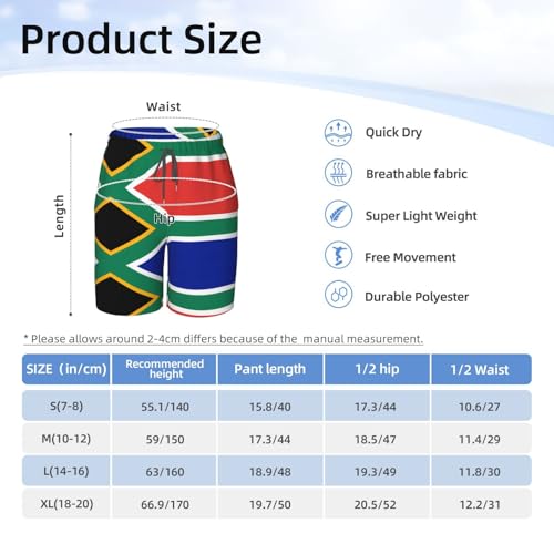 South Africa Flag Youth Beach Pants, Soft and Breathable, with Drawstring Waist, Suitable for Sports and Leisure. 5