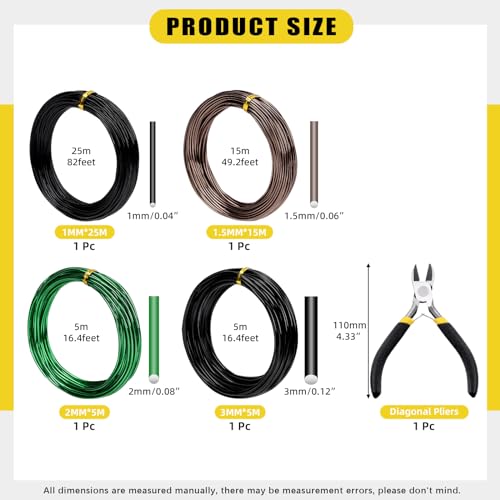 Mardatt 5 Stück Bonsai Training Draht Kit, 1mm 1,5mm 2mm 3mm Bonsai Draht Eloxiertes Aluminium Draht Aluminium Bonsai Draht mit Drahtschneider für die Gestaltung Bonsai Zweige Stämme
