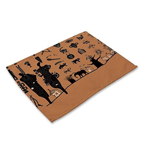 WorldCare® Miracille 2/4/6 pcs Cotton Linen Dining Table Placemats Coaster Kitchen Accessories African Dancing Women Print Decorative: 1, 2Pieces