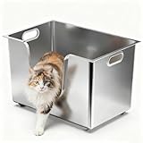 Stainless Steel Cat Litter Box with 13.8" High Sides, XL Metal Litter Box for Large & Multi Cats, One-Piece Kitten Litter Pan Pet Toilet with Wheels for Easy Moving, Easy to Clean, Anti-Leak