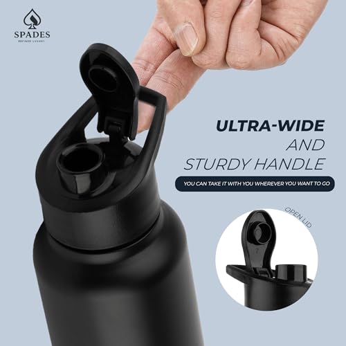 Image of SPADES Stainless Steel Water Bottle 1 Litre BPA-Free, Leak-Proof Single Wall water Bottles with Sipper cap Lightweight, Easy to Clean Ideal for Office, Gym, School, Travel & Fridge (Black /P1)