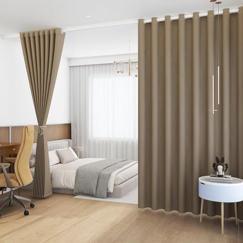 YOROZUYA 突っ張り棒カーテン 1級遮光 間仕切りカーテン 断熱防寒 冷気遮断 230cm丈 1枚 保温遮熱 防音 UVカット節電対策 ハトメ型 仕切りカーテン ドアカーテン 温泉 旅館 ホテル 廊下 お風呂 洗面所 トイレ 無地 洗える ブラウン(