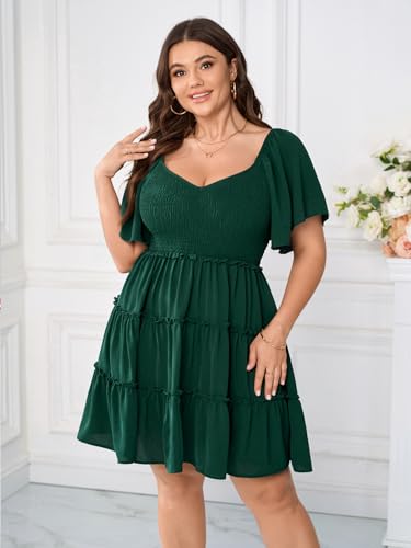 Image of SHESTARR Womens Plus Size Casual Mini Dress Sweetheart Neckline Short Flutter Sleeve Smocked A Line Tiered Ruffle Dresses
