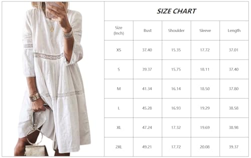 Image of utcoco Womens Lace Eyelet Embroidery Dresses 3 /4 Trumpet Sleeve Crochet Spliced A Line Flowy Boho Midi Dress