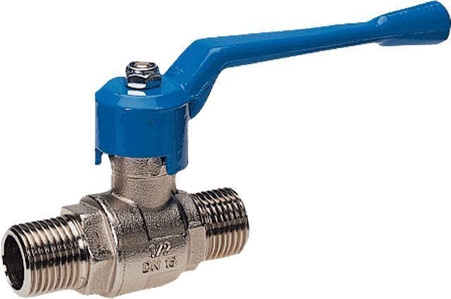 Válvula de bola de 2/2 vías KH-2-G11/4a-32-MSV-PTFE-AL-BL-T202 - latón niquelado con rosca exterior G