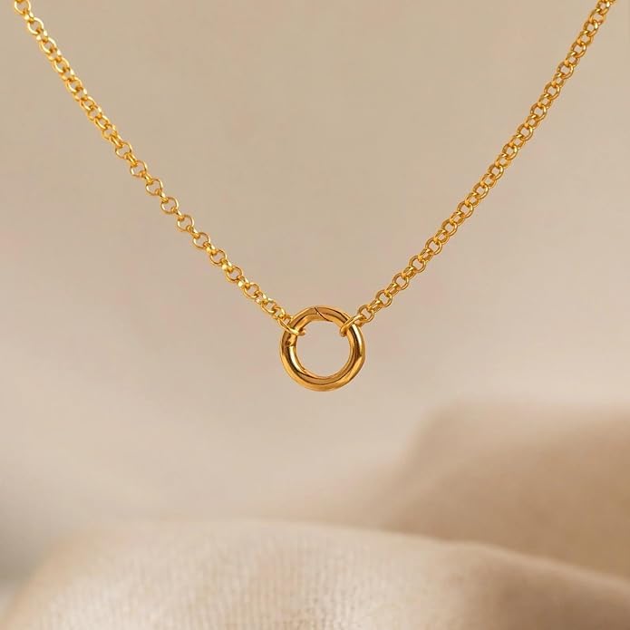 CAITLYNMINIMALIST 18K Gold Sterling Silver Rolo Dainty Chain Charm Holder Necklace for Her2