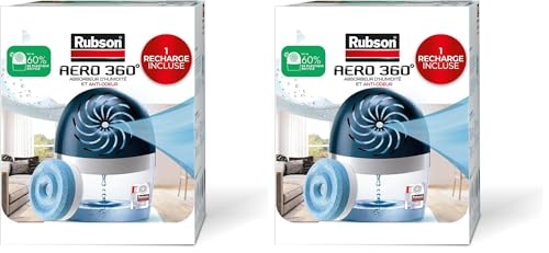 Rubson AERO 360° - Absorbedor de humedad para habitación de 20 m², deshumidificador de aire eficiente, antiolor y moho, incluido 1 recarga neutral 450 g - Embalaje reforzado, envío seguro
