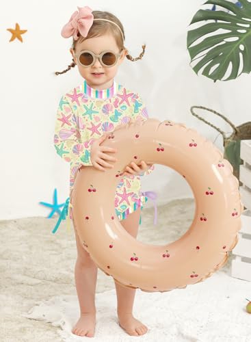 Image of BesserBay Infant Girls Sun Protective Snaps Bottom Swimwear Starfish Yellow Multicolor Long Sleeve Rashguard Swimsuit 0-3 Months