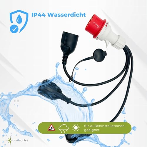 SOLARTRONICS CEE Adapter 400V Stecker 16A auf 3X Schuko Kupplung – Stromverteiler 230V Steckdosen Verlängerung Baustrom