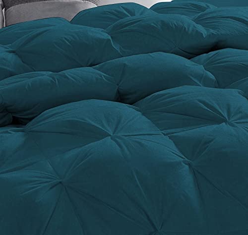 Bedicia Soft 1000 Series Pinch 500 Gsm Teal Blue 3 Pieces Pinch Pleated Oversized Queen Comforter Set (Comforter + 2 Pillow Cases) Egyptian Cotton Bedding Set #TOP2