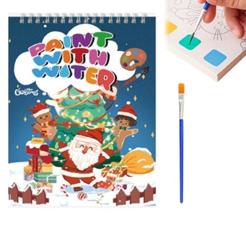 Mini blocco per pittura ad acquerello, libro tascabile con Babbo Natale, con 1 pennello, libro da colorare per adulti e bambini