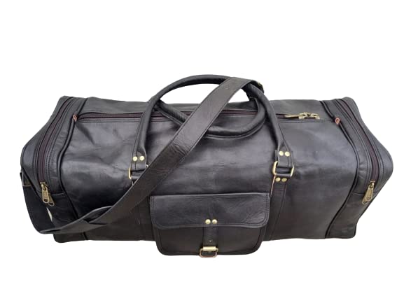 24'' Large BLACK Duffle Men Genuine Leather Travel Luggage Gym Weekend Overnight Bag (32 inches)2