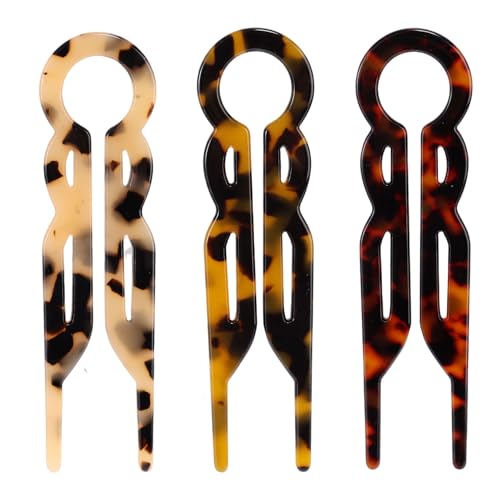BOXOB 3pcs French Hair Pin, U-Shaped Magic Acetate Hair Pin French Sticks for Women Buns Thick Fine Long Curls Styling Accessories (3 Colors)
