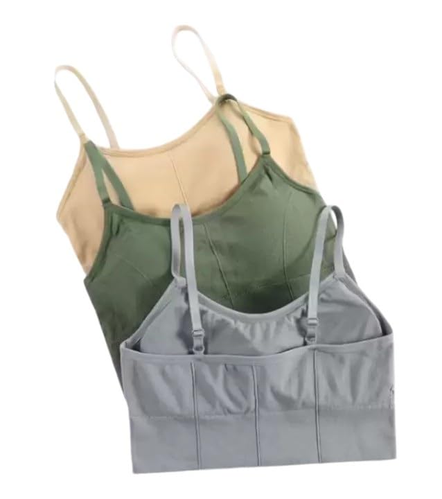 Women's Cotton Wire-Free Full Coverage Lightly Padded Sports Bra - Comfortable & Supportive Everyday Wear - Pack of 3 (Size- L, Beige, Green, Grey)-image-35