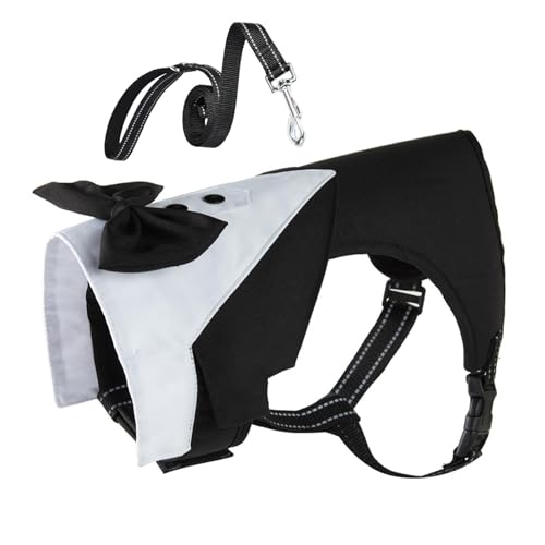 Hugsweet 小型犬用の犬用タキシード、犬用ウェディング衣装 - 犬用タキシードウェディングパーティースーツ蝶ネクタイと牽引ロープ付きのフォーマルなペットの結婚式の服装 - 子犬服、犬タキシード、フォーマル犬服コスチューム、ペットパーティーコスチューム