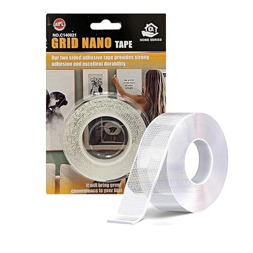 Image of AIPL Nano Grip Tape Double Sided Tape Heavy Duty, Clear Mounting Tape Picture Hanging Adhesive Strips, Wall Tape for Poster, Rug, Picture Hanging, Office&Outdoor -1 MM X 19 MM X 2 MTR