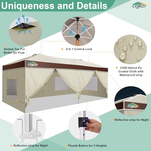 Image of COBIZI 10x20 Pop Up Canopy Tent with Sidewall,Outdoor Canopy,Dark Brown
