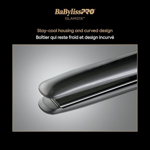 BaBylissPRO Glamista 1" Titanium avancé professionnel Ionic Flat Fer, design italien de lisser les cheveux, plaques ultra-floating, chauffages à 450°F, en fer plat courbé avec 5 Températures numériques & Technologie ionique anti-Frizz