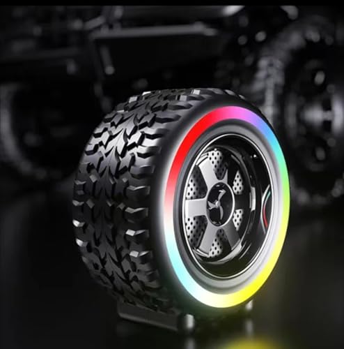 Image of PerfX Portable Car Wheel Bluetooth Speaker - Stereo Sound, RGB Lighting, 1200mAh Rechargeable Battery, Wireless with USB /TF /AUX Support (Black-02)