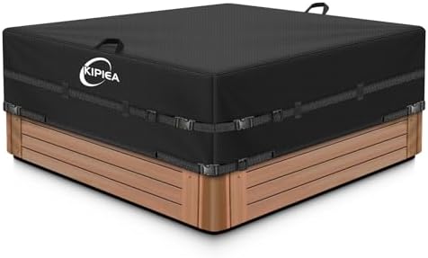 Kipiea 600D Outdoor Waterproof Square Hot Tub Cover Protector, Heavy Duty Polyester SPA Cover UV Protection Cover 85" L x 85" W x 20" H, Black