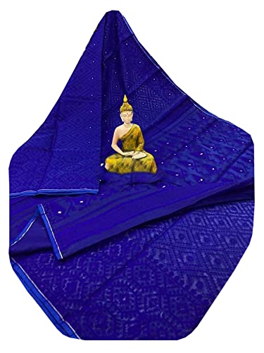 Sari Jamdani de algodón suave hecho a mano de 5.5 metros color azul elegante