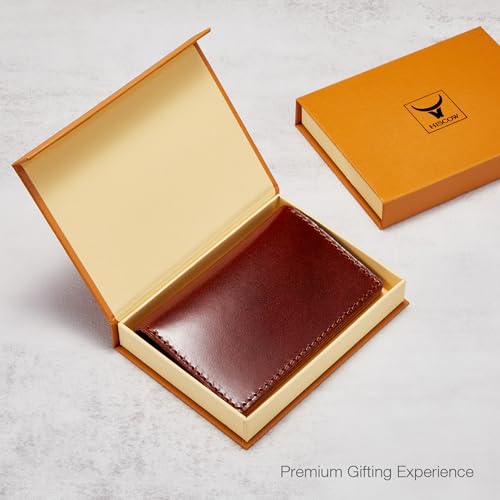 Image of HISCOW Italian Full Grain Leather Slim Card Holder, Minimalist Vegetable Tanned Leather Business Card Case for Men, Ultra-Thin Bifold Front Pocket Wallet, Espresso