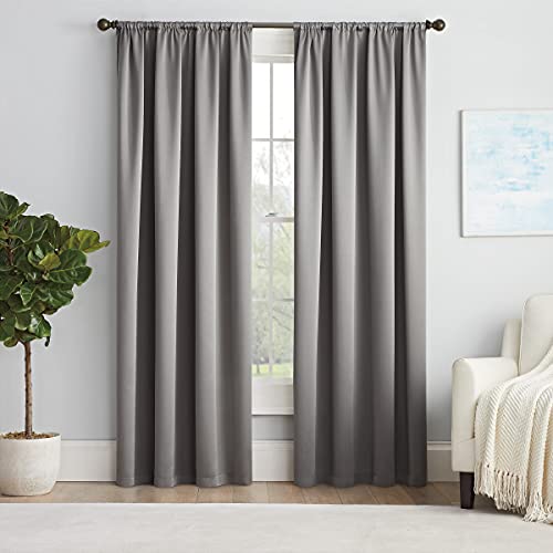 Eclipse Solid Thermapanel Modern Room Darkening Rod Pocket Window Curtain For Bedroom (1 Panel), 54 In X 63 In, Grey #TOP1
