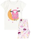 TupTam Kinder Mädchen Schlafanzug Set Kurzarm Pyjama Nachtwäsche 2-teilig Sommer, Farbe: Schäfchen/Mond/Ecru/Rosa, Größe: 116