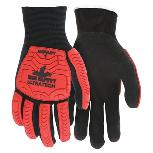 MCR Safety UT1950XXL UltraTech 13 Gauge Nylon Work Glove, Hi-Visibility Red TPR Impact Protection Safety Glove, Nitrile Foam Palm & Fingertips, XX-Large
