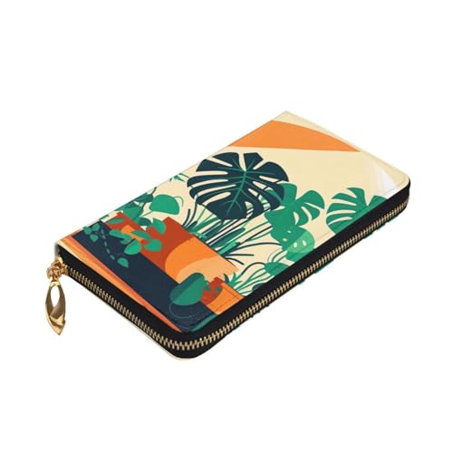 Cartoon Turtle Back Bamboo Picture Leather Long Clutch Wallet for Fashionable Girls and Women - Durable, Stylish, and Functional, Black, One Size3