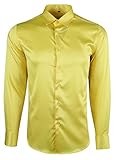 Se puede lavar a máquina. Dominic Stefano 422 - Camisa de satén para Hombre con Tacto Sedoso, Elegante, Casual, para Boda Amarillo Amarillo XL