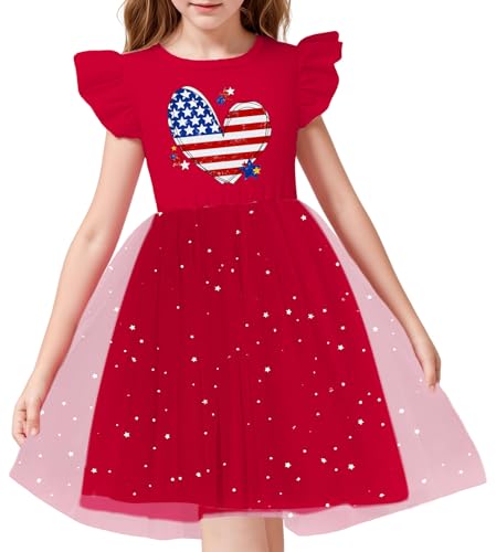 Kids USA Dress for Girls 4th of July Dresses American Flag Skirts Patriotic Tulle Dress Independence Day Outfit 4-10y4