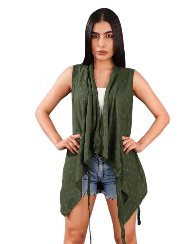 french crown Taupe Green Printed Viscose Shrug-picture-18