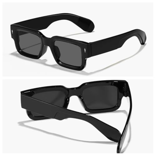 IKANOO Square Thick Frame Sunglasses for Women Men Retro Rectangle Sunglasses Trendy Chunky Eyewear Black Shades3