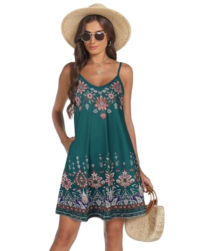 Image of elescat Womens Summer Dresses Spaghetti Strap V Neck Casual Sleeveless Sundress Beach Cover Ups with Pockets 2026