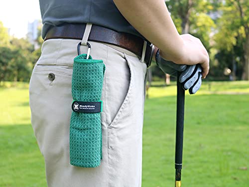 Image of Handy Picks Microfiber Golf Towel (16 inch X 16 inch) with Carabiner Clip, Waffle Pattern Golf Towel Hook and Loop Fastener - The Convenient Golf Cleaning Towel