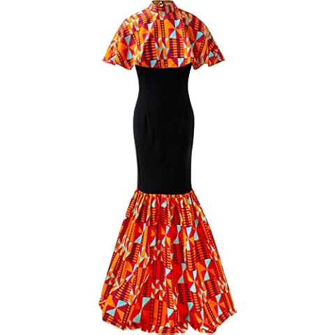 HongyuAmy Women's African Ankara Outfits Attire Kente Print Dresses(Medium, Color E) Cover