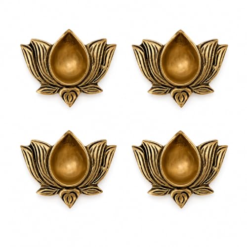 Best Brass Diyas: Brass vs Clay & Puja Essentials 18 Brass Lotus Diya Pack of 4 | Pure Brass Kamal Deepak Oil Lamp for...