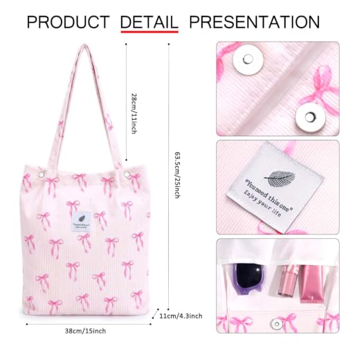 Image of Ayieyill Corduroy Tote Bag for Women Canvas Shoulder Cord Purse with Inner Pocket