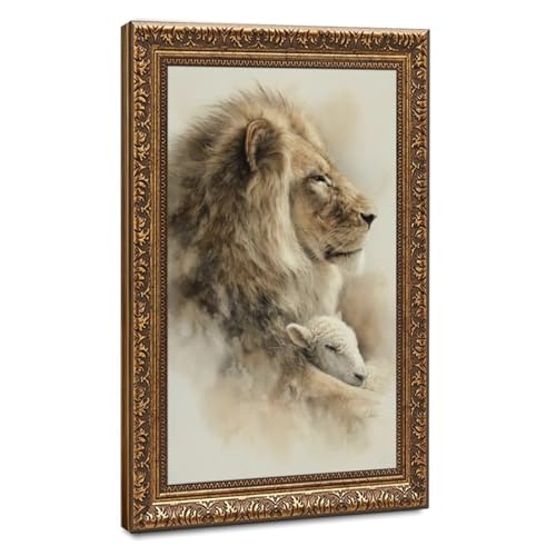 Lion and Lamb Canvas Wall Art, Modern Messianic Prophecy Painting
