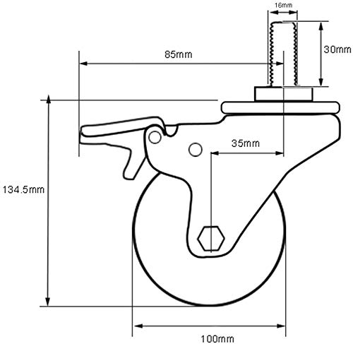 4 Ruedas giratorias de Goma de Alta Resistencia con Rosca M14/M16 de 4 Pulgadas, silenciosas y con Freno, Capacidad de 400 kg para carros, carretillas de Comedor y mobili